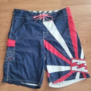 Vintage Billabong Blue and Red Striped Board Shorts Beachcore Timeless Y2K
